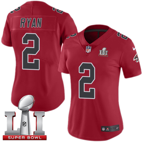Nike Falcons #2 Matt Ryan Red Super Bowl LI 51 Women's Stitched NFL Limited Rush Jersey